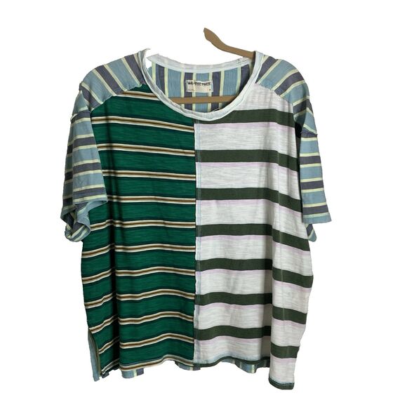 Free People Get Real T-Shirt Oversized Medium S/S Color-block Striped Green New - Picture 9 of 16